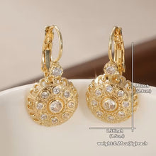 Load image into Gallery viewer, Ladies Gold Plated Round Floral Design White Synthetic Zirconia Hook Earrings.