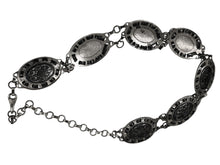 Load image into Gallery viewer, Ladies Silver Vintage Round Floral Centre Bar Interlink Chain Link Fashion Belts