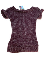 Load image into Gallery viewer, Girls Burgundy Loose Knit Roll Cap Sleeve Hem Tunic Long Jumper