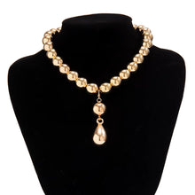 Load image into Gallery viewer, Ladies Gold Round Ball Bead Drop Pendant Chocker Necklace