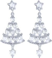 Load image into Gallery viewer, Ladies Silver Shiny Rhinestone Hollow Christmas Tree Festive Dangle Earrings