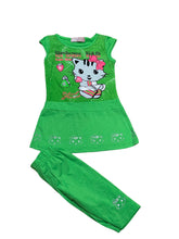 Load image into Gallery viewer, Girls Lime Green Kitty Cap Sleeve Top & Leggings Sets