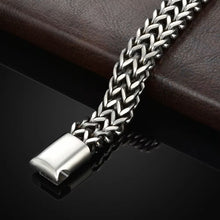 Load image into Gallery viewer, Mens Silver Stainless Steel Double Row Braid Magnetic Buckle Bracelets