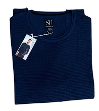Load image into Gallery viewer, Mens Navy Blue Straight Up Soft Knit Cotton Blend Crew Ribbed Longsleeve Jumper
