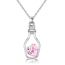 Load image into Gallery viewer, Ladies Silver Pink Blue Heart Crystal Drift Bottle Pendant Link Chain Necklaces