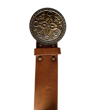 Load image into Gallery viewer, Ladies Brown Faux Leather Round Brass Metal Hook Buckle Plus Money Pouch Belts