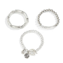 Load image into Gallery viewer, Ladies Silver Plated Chunky Round Charm 3 Set Stackable Handchan Bracelet