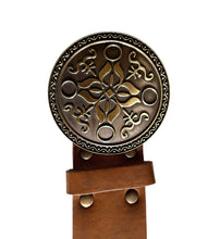 Load image into Gallery viewer, Ladies Brown Faux Leather Round Brass Metal Hook Buckle Plus Money Pouch Belts