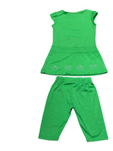 Load image into Gallery viewer, Girls Lime Green Kitty Cap Sleeve Top & Leggings Sets
