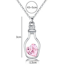 Load image into Gallery viewer, Ladies Silver Pink Blue Heart Crystal Drift Bottle Pendant Link Chain Necklaces