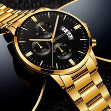 Load image into Gallery viewer, Men Geneva Luxury Black Gold Stainless Steel Calendar Analog Quartz Wrist Watch