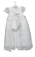 Load image into Gallery viewer, Baby Girls Toddlers Satin Mesh Embroidered Lace Baptism + Hood Christening Gown