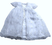 Load image into Gallery viewer, Baby Girls Toddlers Satin Mesh Embroidered Lace Baptism + Hood Christening Gown