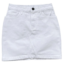 Load image into Gallery viewer, Girls Mid Blue & White High Rise Cotton Denim Jeans Mini Skirts