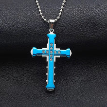 Load image into Gallery viewer, Ladies Mens Unisex Inlaid Crystal Cross Pendant Silver Long Link Chain Necklace