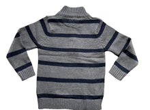 Load image into Gallery viewer, Boys Ribbed High Neck Striped Long Sleeve Half Zip Front Jumpers