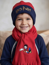 Load image into Gallery viewer, Boy Girls Red Scarf & Navy Trim Harry Potter Soft Fleece Warm Cap & Scarf sets