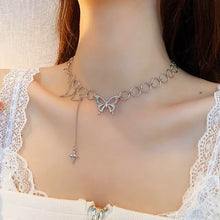 Load image into Gallery viewer, Ladies Silver Butterfly Tassels Clavicle Chain Collarbone Choker Necklace