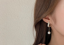 Load image into Gallery viewer, Ladies Gold Plated Simulated Pearls Crystal Long Tassel Drop Dangle Stud Earring