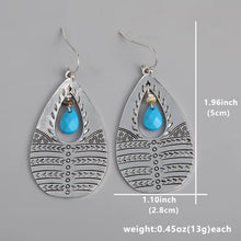 Load image into Gallery viewer, Ladies Silver Vintage Retro Style Turquoise Middle Bead Oval Hook Earrings