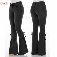 Load image into Gallery viewer, Ladies High Waist Stretchy Flare Hem Side Tie Jeans