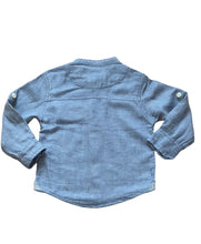 Load image into Gallery viewer, Boys Toddlers Blue Cotton Stand Collar Button Long Sleeve Shirts