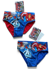 Load image into Gallery viewer, Boys Avengers Red Blue Swimwear All Over Marvel Avengers Print Swimming Briefs