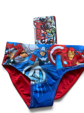 Load image into Gallery viewer, Boys Avengers Red Blue Swimwear All Over Marvel Avengers Print Swimming Briefs