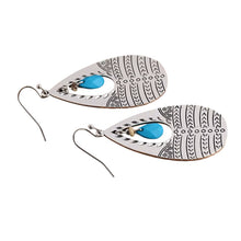 Load image into Gallery viewer, Ladies Silver Vintage Retro Style Turquoise Middle Bead Oval Hook Earrings