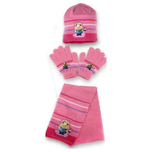 Load image into Gallery viewer, Girls Pink Multi Minion Despicable Me "I Don't Share" Hat Scarf & Gloves Sets