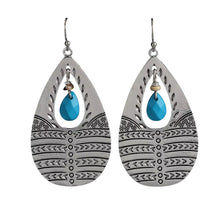 Load image into Gallery viewer, Ladies Silver Vintage Retro Style Turquoise Middle Bead Oval Hook Earrings