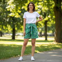 Load image into Gallery viewer, Ladies Aniston Green Floral Print Tie Belt Summer Shorts