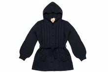 Load image into Gallery viewer, Girls Black Button Down Cable Knitted Hooded Cardigan