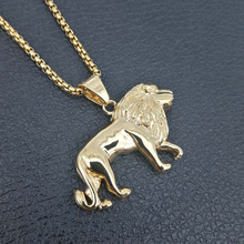 Load image into Gallery viewer, Mens Unisex Gold Plated Bold Solid Lion Pendant Link Chain Necklace