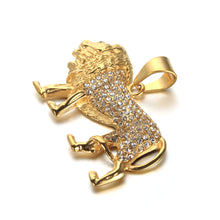 Load image into Gallery viewer, Mens Ladies Gold Solid Rhinestones Inlaid Lion Pendant Braid Link Chain Necklace