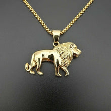 Load image into Gallery viewer, Mens Unisex Gold Plated Bold Solid Lion Pendant Link Chain Necklace