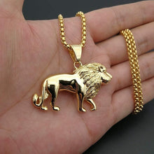 Load image into Gallery viewer, Mens Unisex Gold Plated Bold Solid Lion Pendant Link Chain Necklace