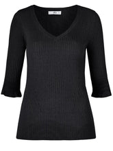 Load image into Gallery viewer, Ladie Black Ebba Ribbed 3/4 Sleeve Sweater