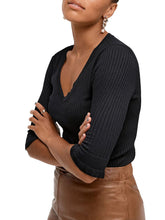 Load image into Gallery viewer, Ladie Black Ebba Ribbed 3/4 Sleeve Sweater