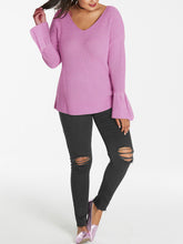 Load image into Gallery viewer, Ladies V-Neck Long Sleeve Trumpet Cuff Jumper