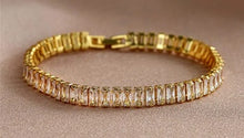 Load image into Gallery viewer, Ladies Gold Rectangle Stainless Steel Cubic Zirconia Adjustable Chain Bracelets