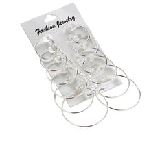 Load image into Gallery viewer, Ladies Girls Silver Round Smooth 6 Piece Hoop Earring Set