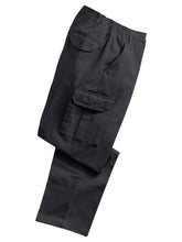 Load image into Gallery viewer, Mens Black Combat Cargo Pure Cotton Side Elasticated Waist Trousers