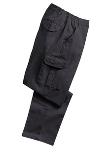 Mens Black Combat Cargo Pure Cotton Side Elasticated Waist Trousers