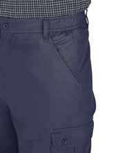 Load image into Gallery viewer, Mens Navy Combat Cargo Pure Cotton Side Elasticated Waist Trousers