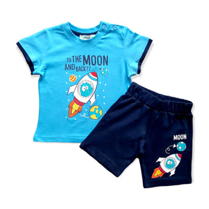 Boys Blue To The Moon & Back T-Shirt & Shorts Set