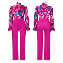 Load image into Gallery viewer, Ladies Elegant Fuchsia Pink Multi Printed Blouse & Trouser Set