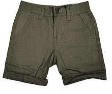 Load image into Gallery viewer, Boys Olive Green Adjustable Waist Skinny Fit Turn Up Hem Shorts