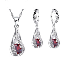 Load image into Gallery viewer, Silver Twirl Ball Water Drop Crystal Earrings & Necklace Set