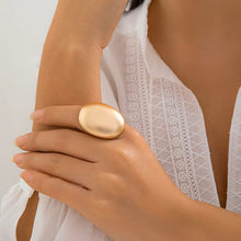 Load image into Gallery viewer, Ladies Gold Plated Matte Smooth Oval Geometric Adjustable Fit Open Band Rings